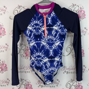 art class body suit long sleeves tie dye blue white Navy and Pink Kids shirt